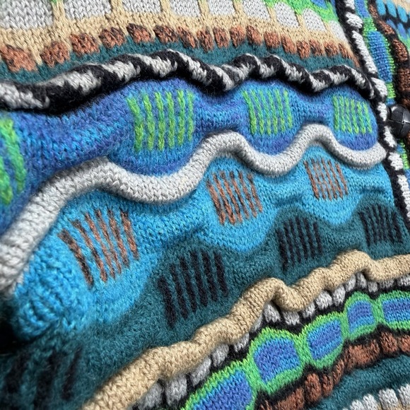 Coogi Style Cardigan Sweater Womens M Colorful Textured Knit Retro 90s Chunky 3D - Picture 3 of 6